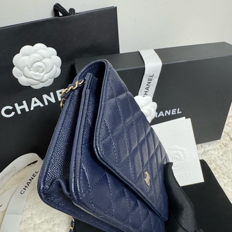 全配-Chanel 香奈兒經典/入門款 WOC 耐用荔枝皮-深藍+金扣-9