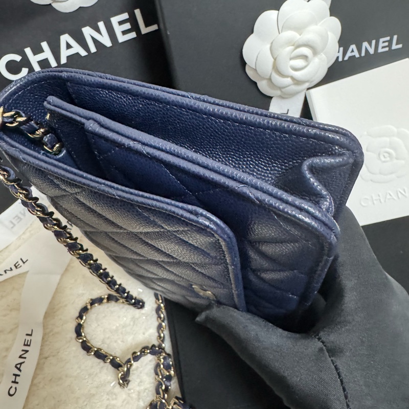 全配-Chanel 香奈兒經典/入門款 WOC 耐用荔枝皮-深藍+金扣-10