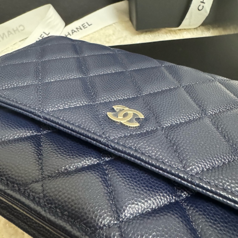 全配-Chanel 香奈兒經典/入門款 WOC 耐用荔枝皮-深藍+金扣-12