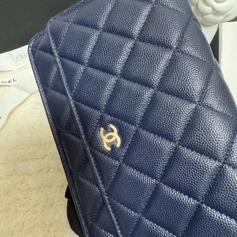 全配-Chanel 香奈兒經典/入門款 WOC 耐用荔枝皮-深藍+金扣-13
