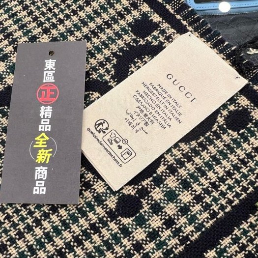 東區正精品㊣GUCCI 660025 1066 全新黑色拼綠色卡其格紋雙面 GG LOGO 流蘇羊毛圍巾 RZ6194-3