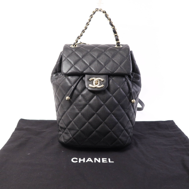 CHANEL 牛皮皮革Backpack金扣背包-8