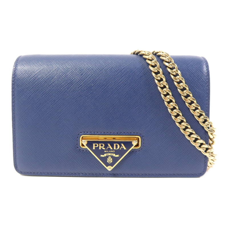 PRADA 牛皮皮革Shoulder Bag金扣鏈帶肩背袋-0