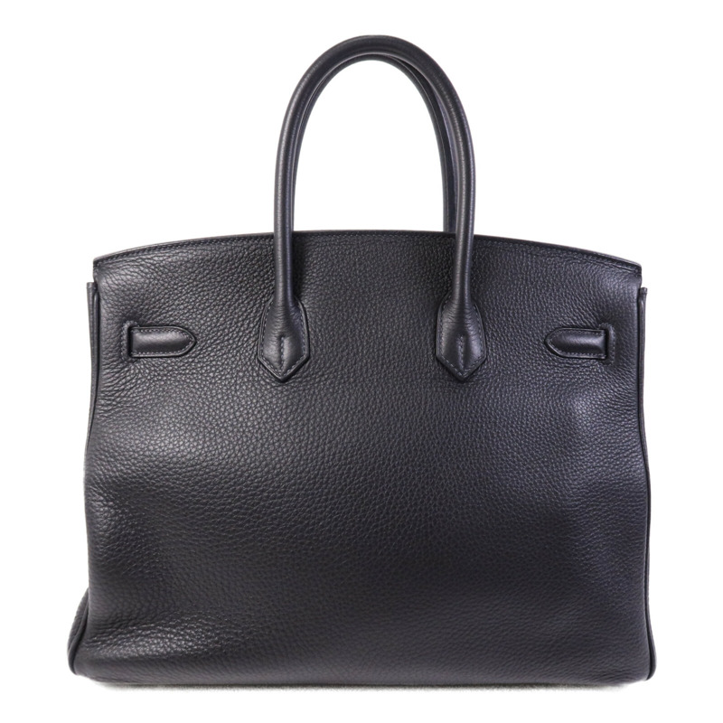 HERMES Clemence皮革Birkin 35銀扣手挽袋Noir/Blue Indigo-1