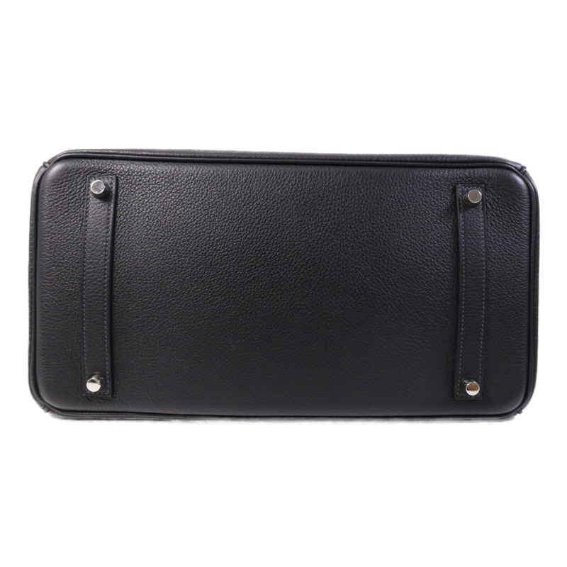 HERMES Clemence皮革Birkin 35銀扣手挽袋Noir/Blue Indigo-3