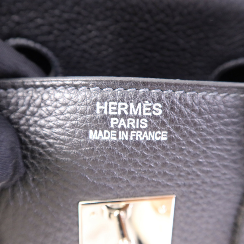 HERMES Clemence皮革Birkin 35銀扣手挽袋Noir/Blue Indigo-5