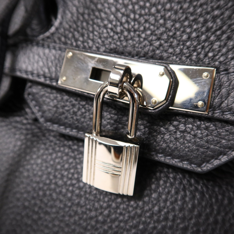 HERMES Clemence皮革Birkin 35銀扣手挽袋Noir/Blue Indigo-6