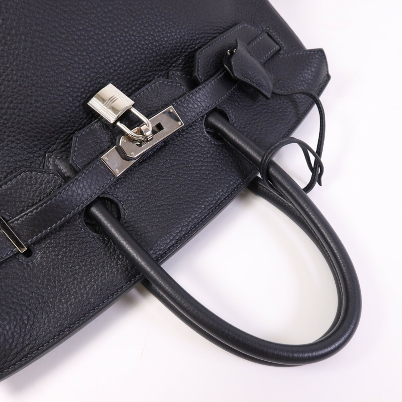 HERMES Clemence皮革Birkin 35銀扣手挽袋Noir/Blue Indigo-8