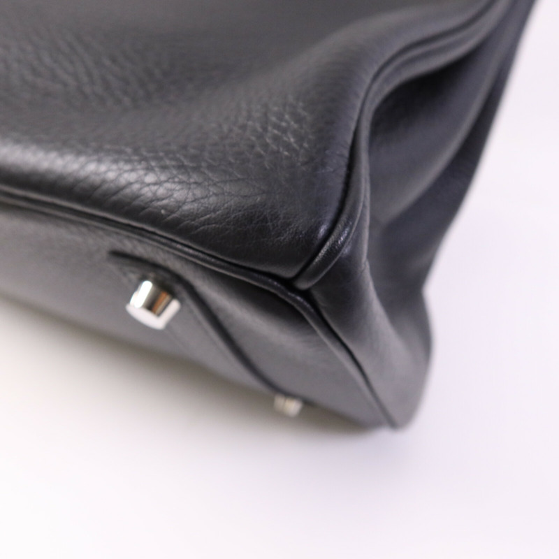HERMES Clemence皮革Birkin 35銀扣手挽袋Noir/Blue Indigo-10