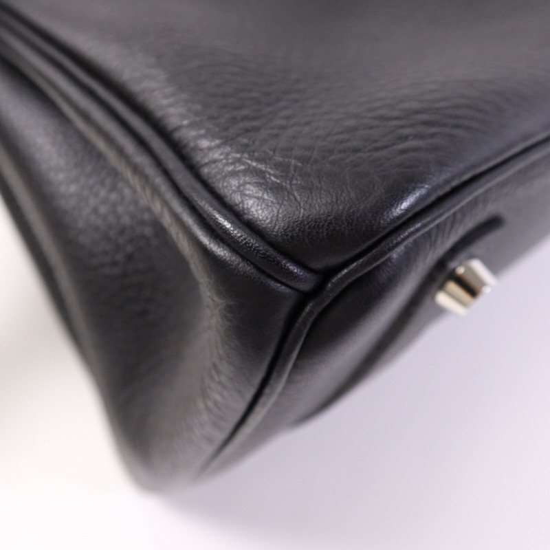 HERMES Clemence皮革Birkin 35銀扣手挽袋Noir/Blue Indigo-11
