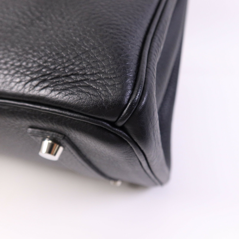 HERMES Clemence皮革Birkin 35銀扣手挽袋Noir/Blue Indigo-12
