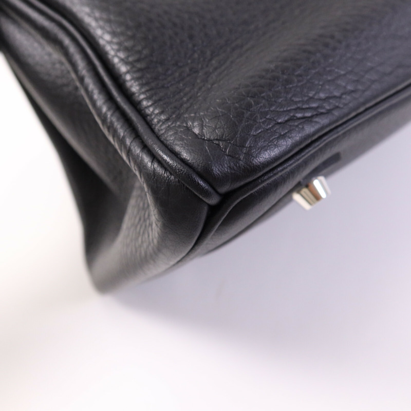 HERMES Clemence皮革Birkin 35銀扣手挽袋Noir/Blue Indigo-13