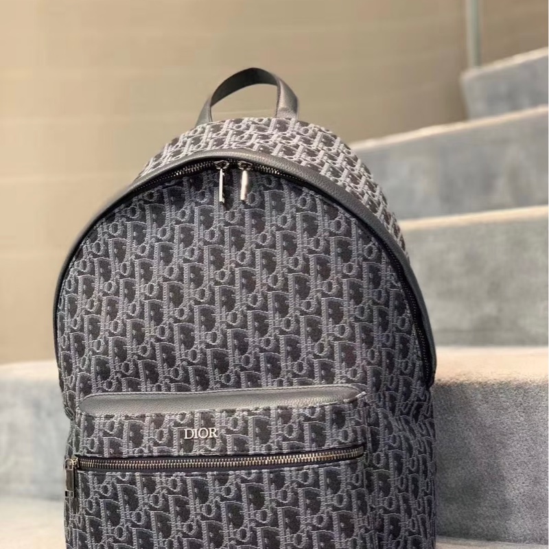 迪奧DIOR 近全新後背包書包經典牛仔藍丹寧藍緹花後背包-0