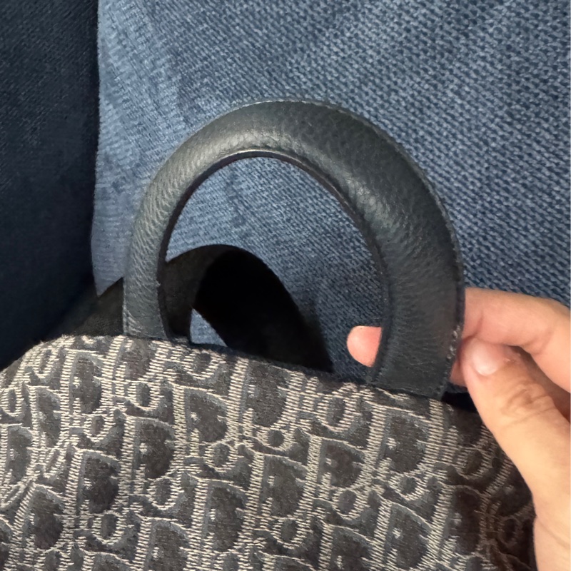 迪奧DIOR 近全新後背包書包經典牛仔藍丹寧藍緹花後背包-2