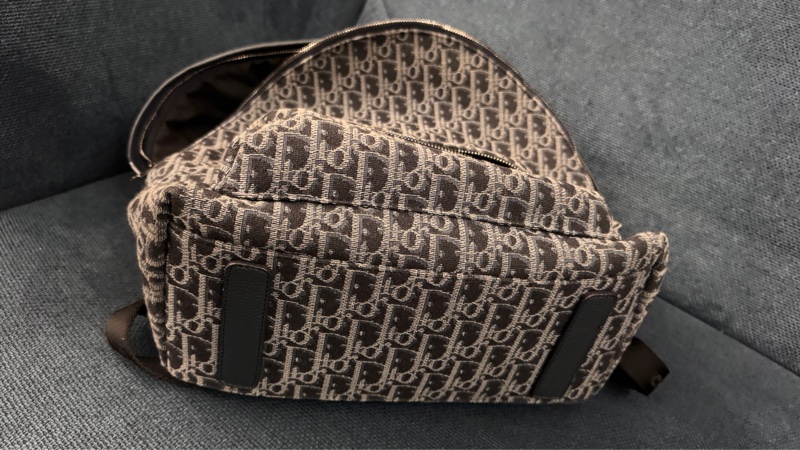 迪奧DIOR 近全新後背包書包經典牛仔藍丹寧藍緹花後背包-6