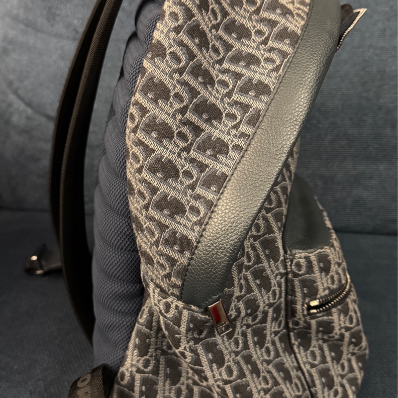 迪奧DIOR 近全新後背包書包經典牛仔藍丹寧藍緹花後背包-7