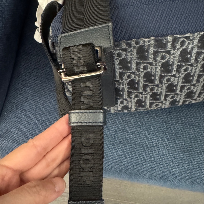 迪奧DIOR 近全新後背包書包經典牛仔藍丹寧藍緹花後背包-15