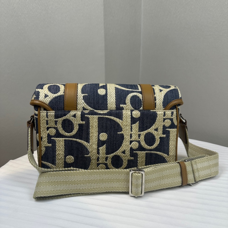 迪奧/Dior Camp 小號藍色帆布老花郵差包24x9x17cm-1