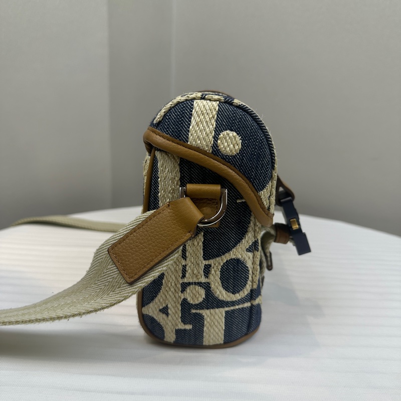 迪奧/Dior Camp 小號藍色帆布老花郵差包24x9x17cm-2