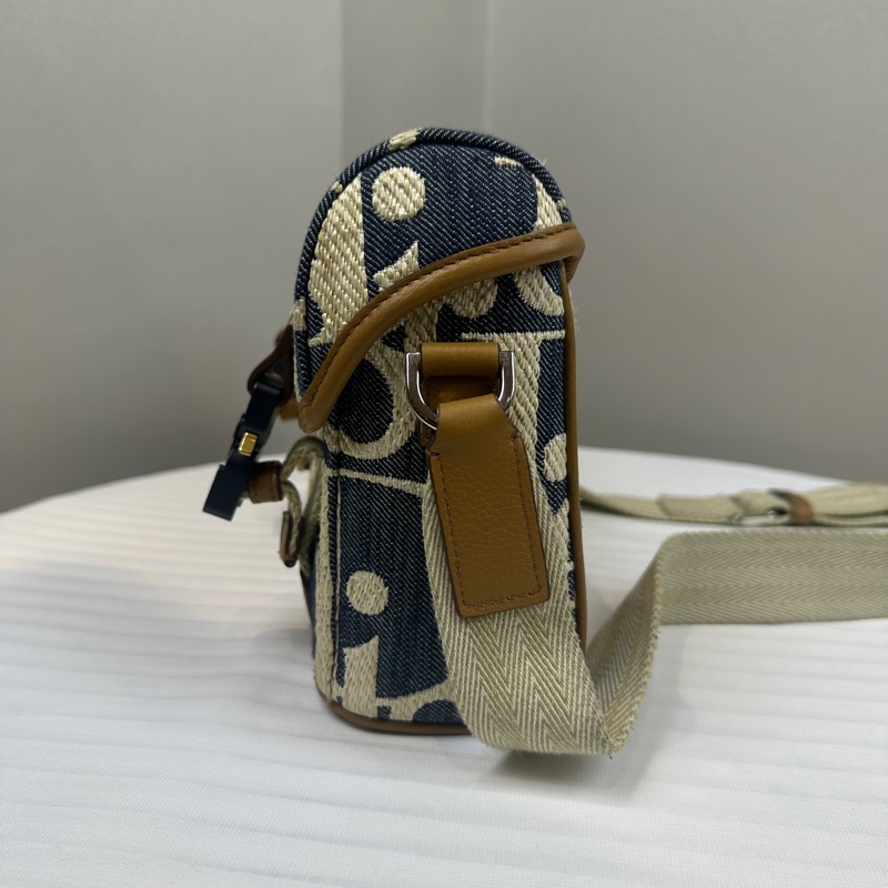 迪奧/Dior Camp 小號藍色帆布老花郵差包24x9x17cm-3