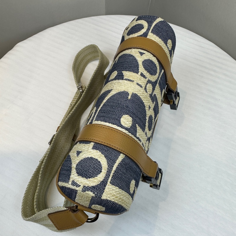 迪奧/Dior Camp 小號藍色帆布老花郵差包24x9x17cm-4