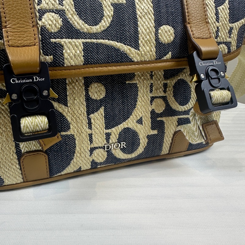 迪奧/Dior Camp 小號藍色帆布老花郵差包24x9x17cm-7