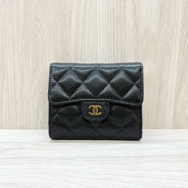 Chanel黑金荔枝牛皮三折短夾AP0231-0