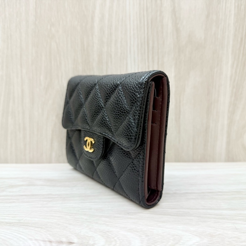 Chanel黑金荔枝牛皮三折短夾AP0231-2