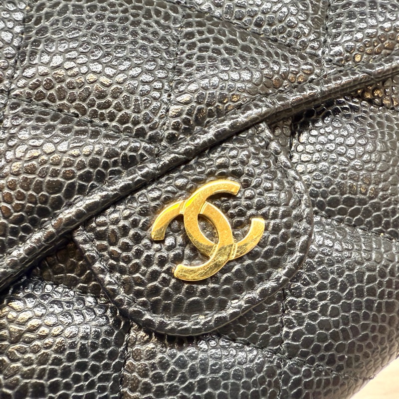 Chanel黑金荔枝牛皮三折短夾AP0231-14