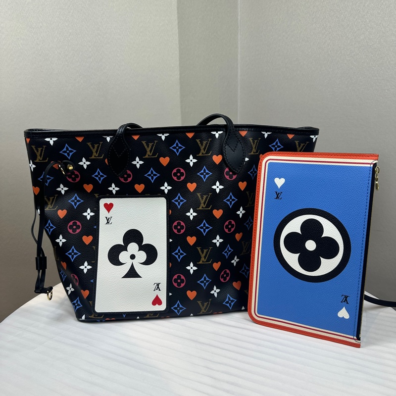 路易威登/Louis Vuitton Neverfull MM Game On 撲克牌系列中號黑色老花 31x14x28cm-0
