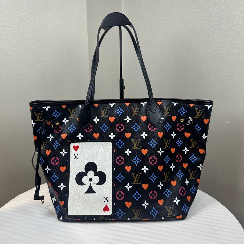 路易威登/Louis Vuitton Neverfull MM Game On 撲克牌系列中號黑色老花 31x14x28cm-1