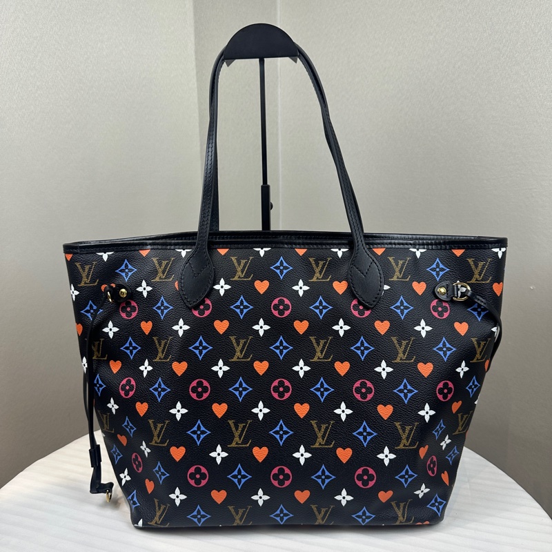 路易威登/Louis Vuitton Neverfull MM Game On 撲克牌系列中號黑色老花 31x14x28cm-2