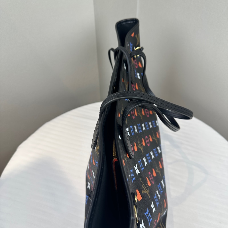 路易威登/Louis Vuitton Neverfull MM Game On 撲克牌系列中號黑色老花 31x14x28cm-3