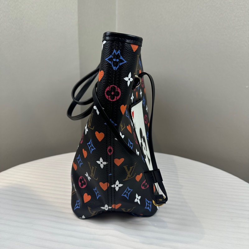 路易威登/Louis Vuitton Neverfull MM Game On 撲克牌系列中號黑色老花 31x14x28cm-6