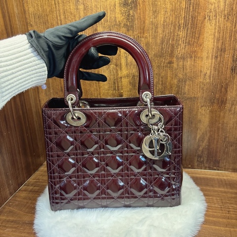 Dior Lady Dior 手提包 酒紅色