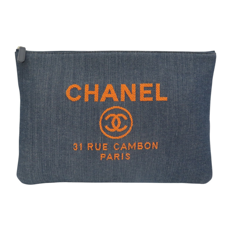 藍色 丹寧布 Deauville Pouch 手拿包【CHANEL 香奈兒】 A80117-0