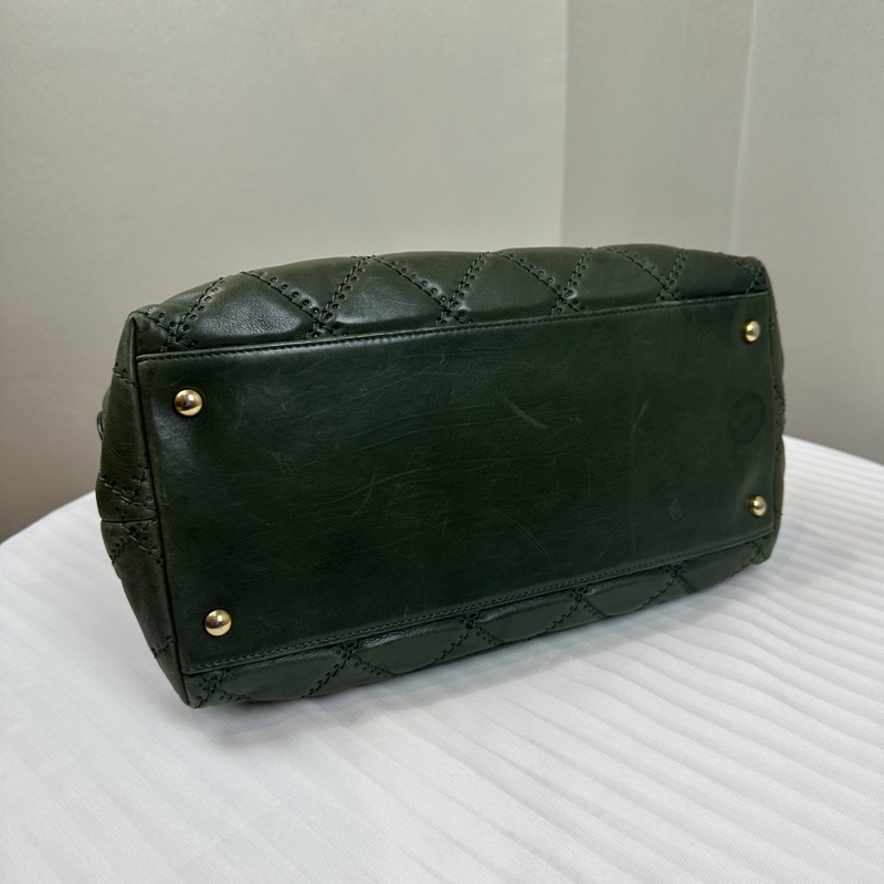 香奈兒/Chanel Retro Chain Tote 金扣菱格紋綠色牛皮單肩包 30x16x19cm-4