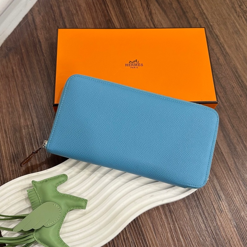 HERMES D刻 淺藍絲巾長夾-0