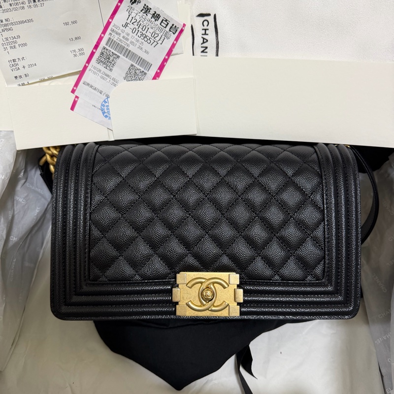🔥🔥CHANEL Boy25 黑金荔枝皮🔥🔥 晶片 購證&發票-1