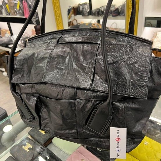 東區正精品㊣Bottega Veneta BV 691680 黑色全皮大格編織手提包肩背包大款 RZ4435-3