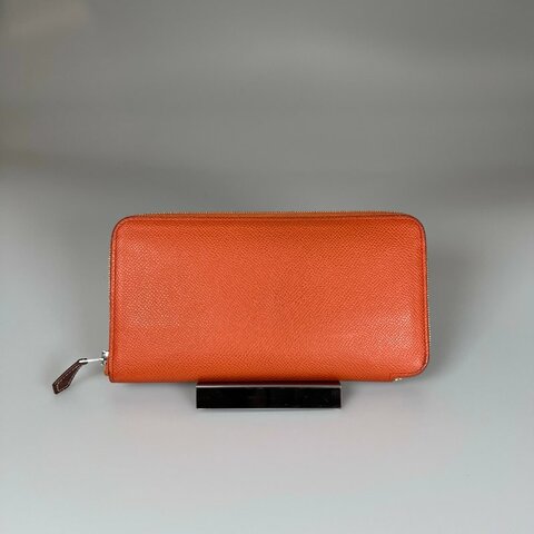 HERMES U刻 愛馬仕橘絲巾長夾