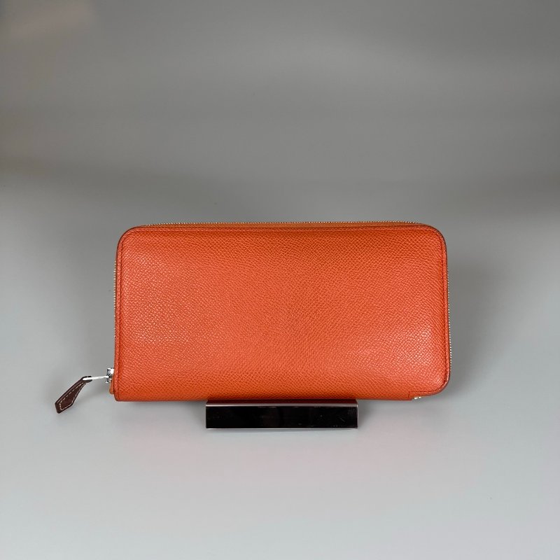 HERMES U刻 愛馬仕橘絲巾長夾-0