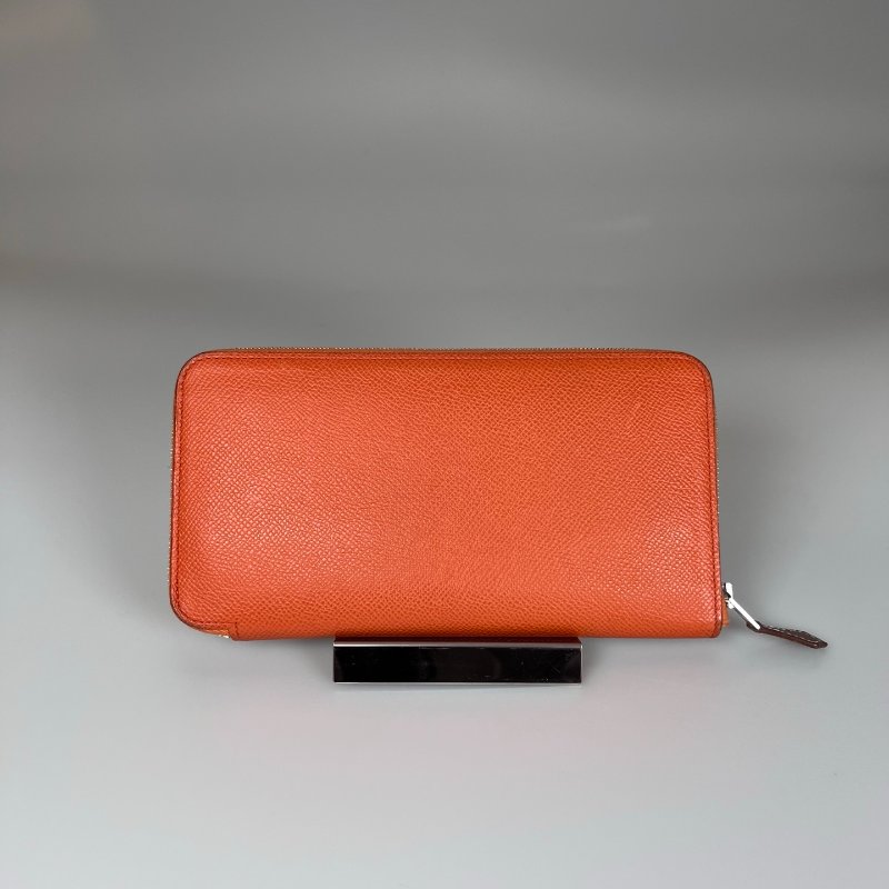 HERMES U刻 愛馬仕橘絲巾長夾-1