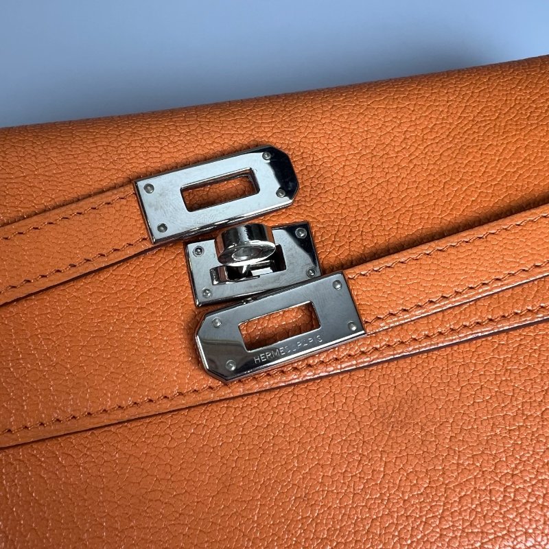 HERMES U刻 愛馬仕橘絲巾長夾-5