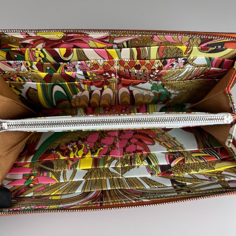 HERMES U刻 愛馬仕橘絲巾長夾-8