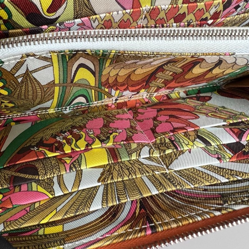 HERMES U刻 愛馬仕橘絲巾長夾-9