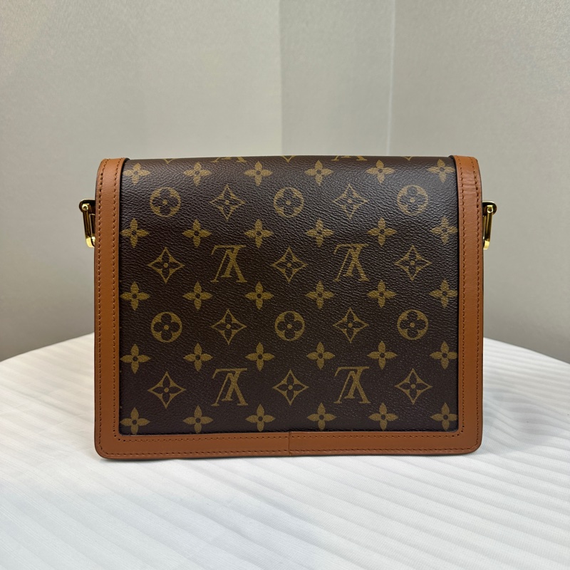 路易威登/Louis Vuitton Dauphine 金扣棕色雙色老花達芙妮中號 鏈條皮革肩帶 25x10.5x17cm-1