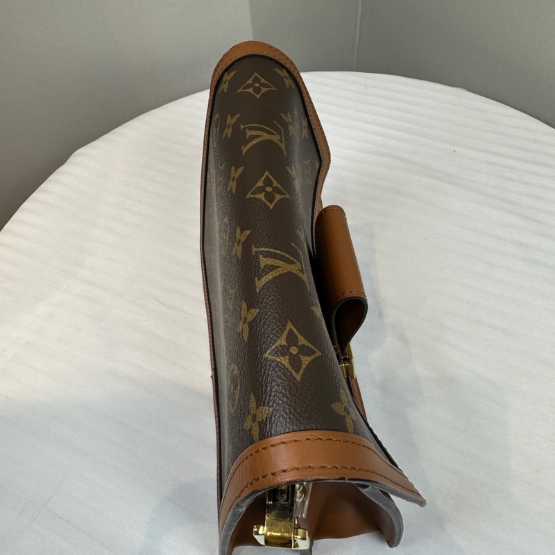 路易威登/Louis Vuitton Dauphine 金扣棕色雙色老花達芙妮中號 鏈條皮革肩帶 25x10.5x17cm-2