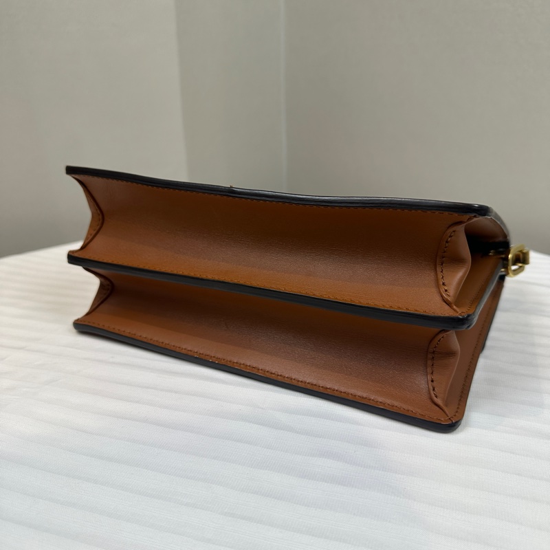 路易威登/Louis Vuitton Dauphine 金扣棕色雙色老花達芙妮中號 鏈條皮革肩帶 25x10.5x17cm-3