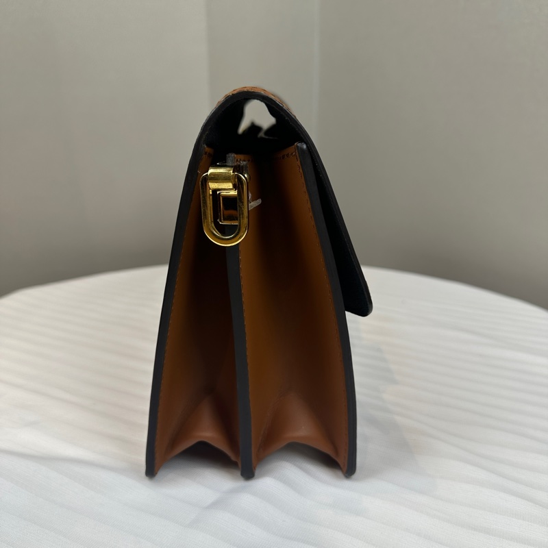 路易威登/Louis Vuitton Dauphine 金扣棕色雙色老花達芙妮中號 鏈條皮革肩帶 25x10.5x17cm-5